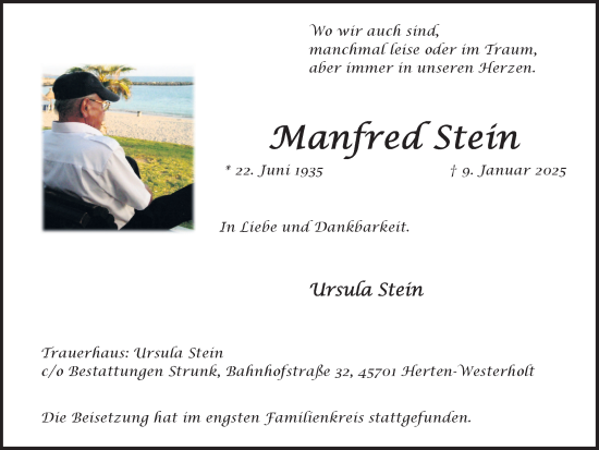 Traueranzeige von Manfred Stein von Trauer Vest