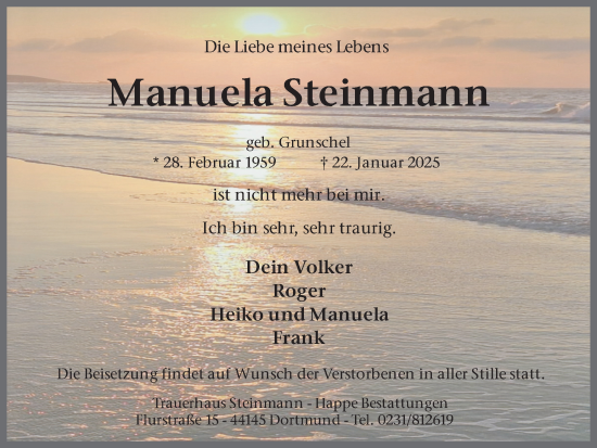 Traueranzeige von Manuela Steinmann von Ruhr Nachrichten