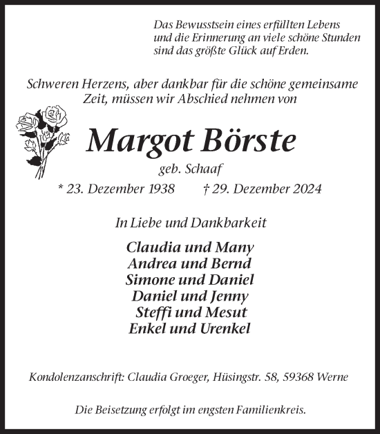 Traueranzeige von Margot Börste von Ruhr Nachrichten
