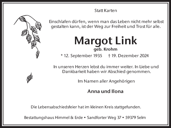 Traueranzeige von Margot Link von Ruhr Nachrichten