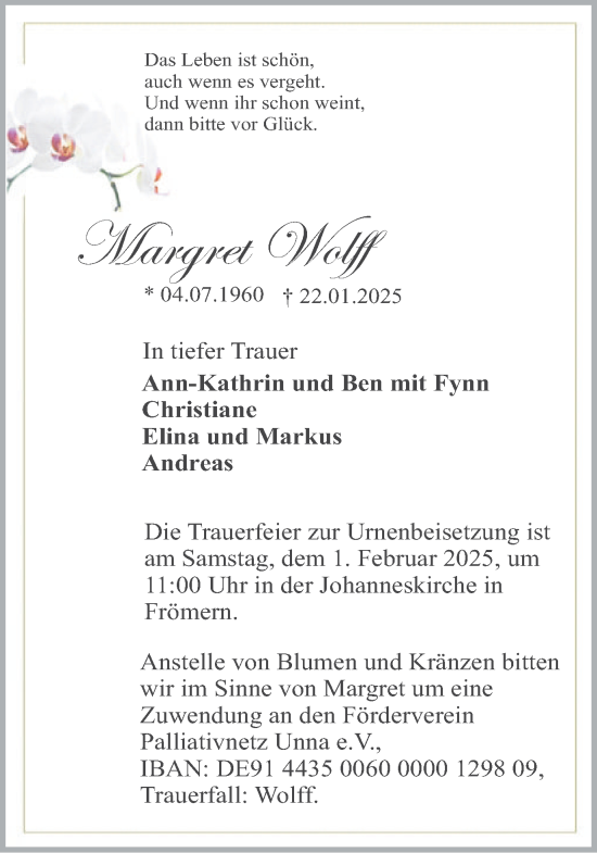 Traueranzeige von Margret Wolff von Hellweger Anzeiger