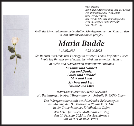 Traueranzeige von Maria Budde von Ruhr Nachrichten
