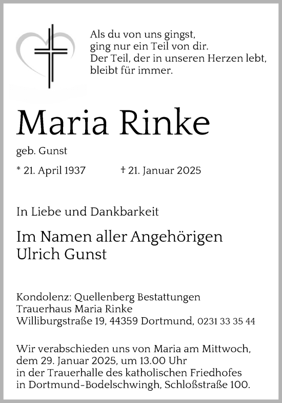 Traueranzeige von Maria Rinke von Ruhr Nachrichten
