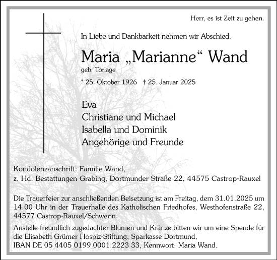 Traueranzeige von Maria Wand von Ruhr Nachrichten