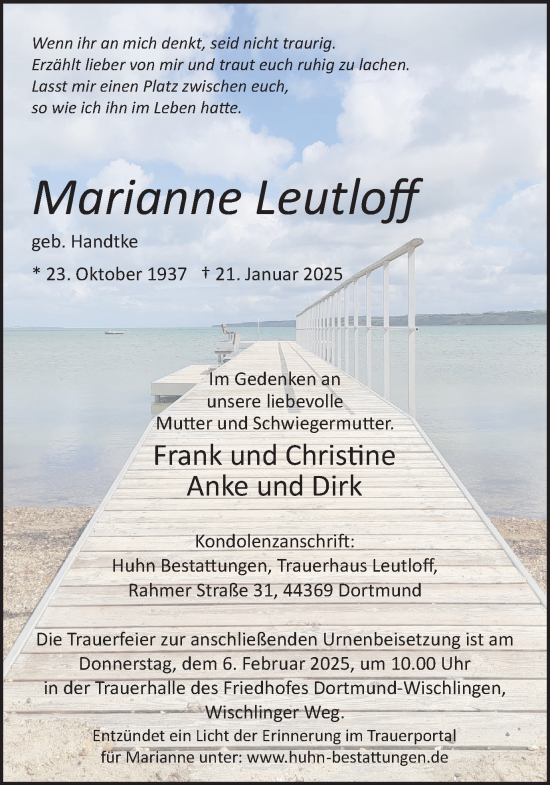 Traueranzeige von Marianne Leutloff von Ruhr Nachrichten