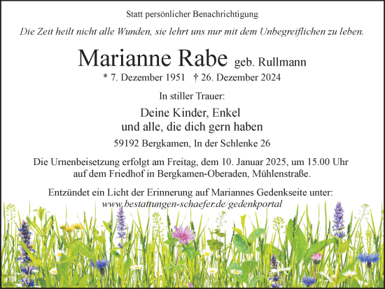 Traueranzeige von Marianne Rabe von Hellweger Anzeiger