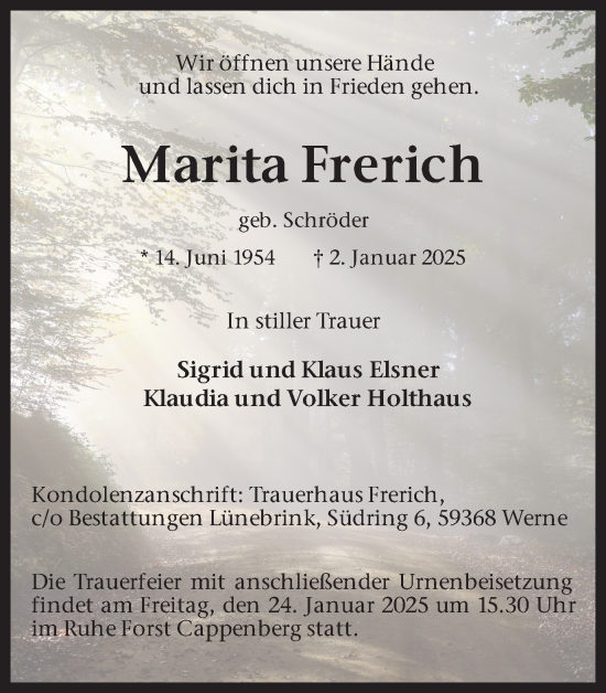 Traueranzeige von Marita Frerich von Ruhr Nachrichten