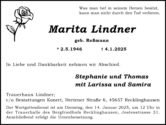 Traueranzeige von Marita Lindner von Trauer Vest