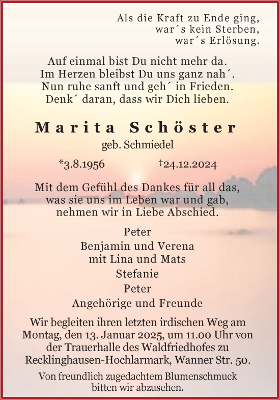 Traueranzeige von Marita Schöster von Trauer Vest