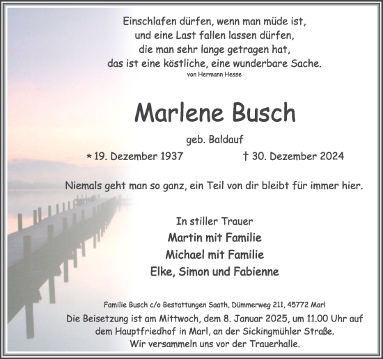 Traueranzeige von Marlene Busch von Trauer Vest