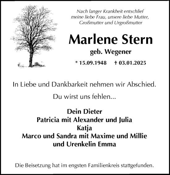 Traueranzeige von Marlene Stern von Stadtanzeiger Castrop-Rauxel