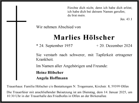 Traueranzeige von Marlies Hölscher von Ruhr Nachrichten