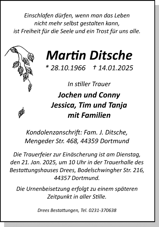 Traueranzeige von Martin Ditsche von Ruhr Nachrichten