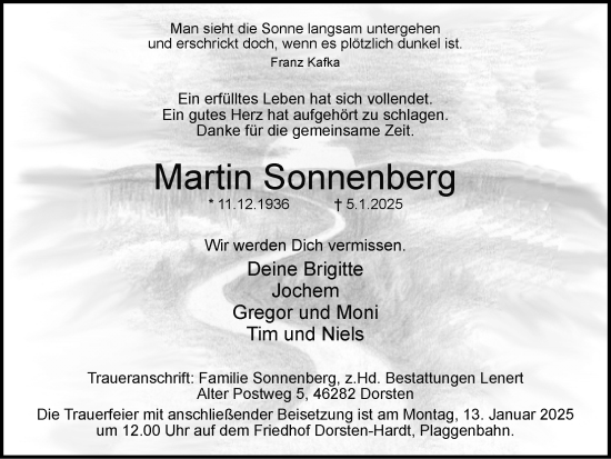 Traueranzeige von Martin Sonnenberg von Ruhr Nachrichten und Dorstener Zeitung