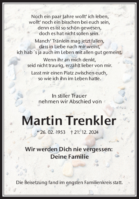 Traueranzeige von Martin Trenkler von Trauer Vest