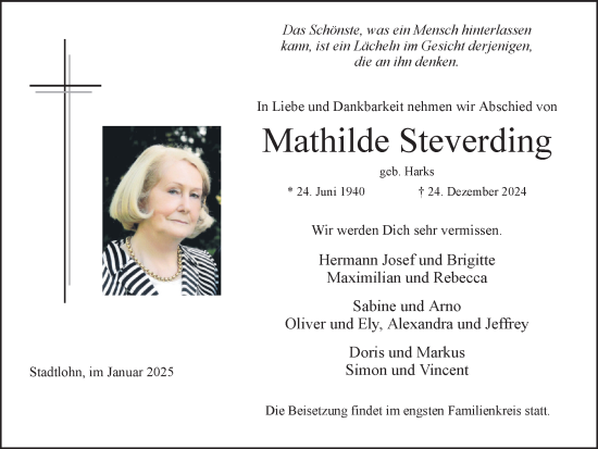 Traueranzeige von Mathilde Steverding von Münsterland Zeitung