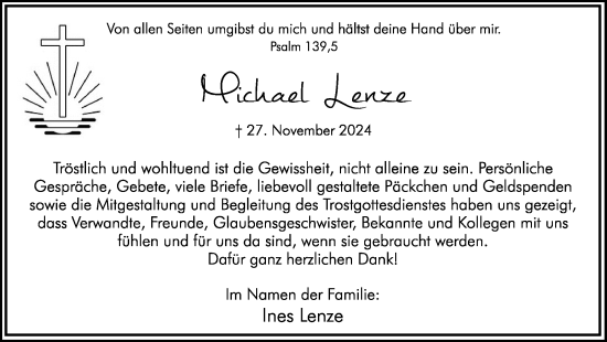 Traueranzeige von Michael Lenze von Hellweger Anzeiger