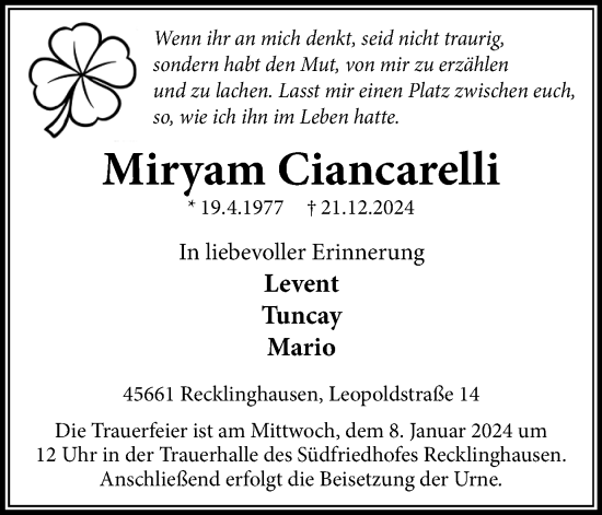 Traueranzeige von Miryam Ciancarelli von Trauer Vest