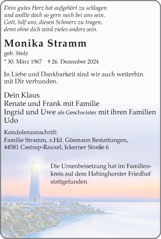 Traueranzeige von Monika Stramm von Stadtanzeiger Castrop-Rauxel