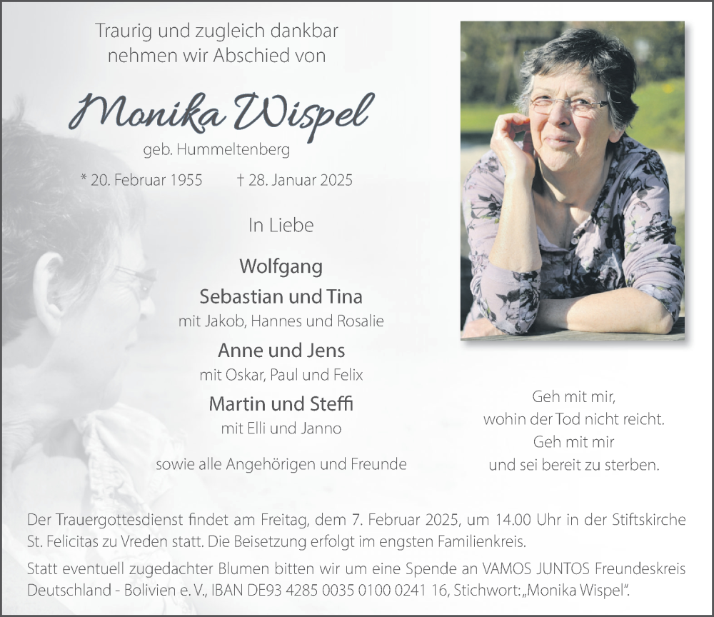  Traueranzeige für Monika Wispel vom 01.02.2025 aus Münsterland Zeitung