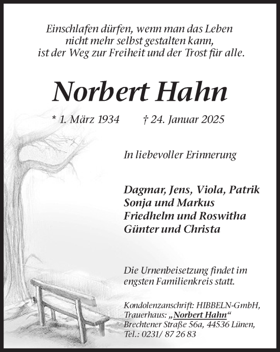 Traueranzeige von Norbert Hahn von Lüner Anzeiger