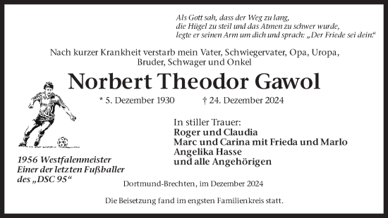 Traueranzeige von Norbert Theodor Gawol von Ruhr Nachrichten