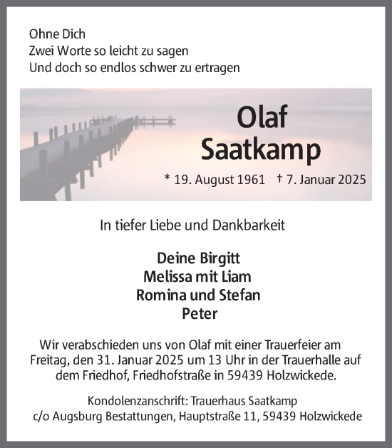 Traueranzeige von Olaf Saatkamp von Hellweger Anzeiger