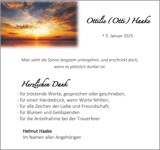 Traueranzeige von Ottilie Haake von Ruhr Nachrichten