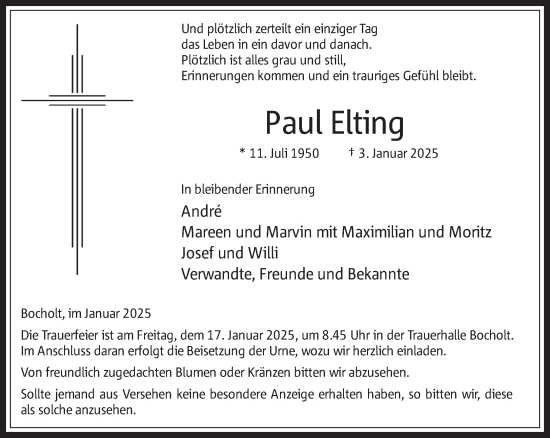 Traueranzeige von Paul Elting 