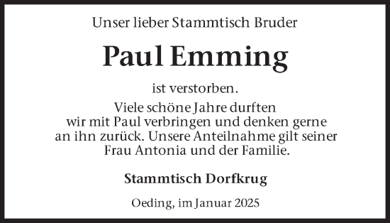 Traueranzeige von Paul Emming von Münsterland Zeitung