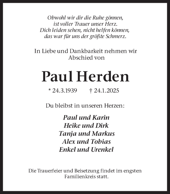 Traueranzeige von Paul Herden von Trauer Vest