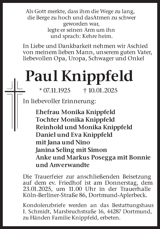 Traueranzeige von Paul Knippfeld von Ruhr Nachrichten