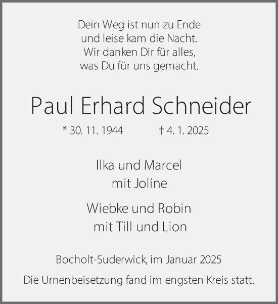 Traueranzeige von Paul Erhard Schneider 
