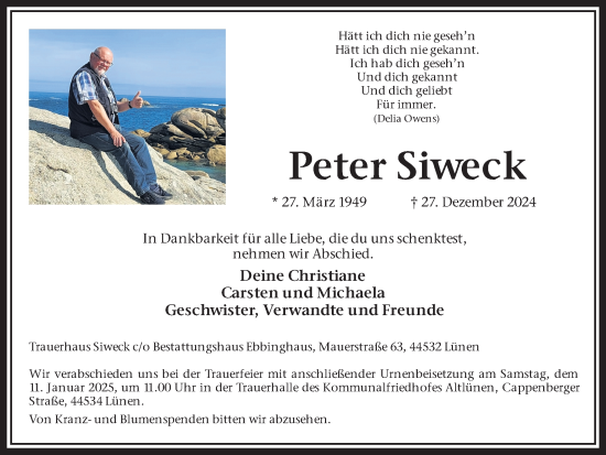 Traueranzeige von Peter Siweck von Ruhr Nachrichten