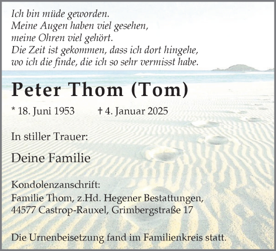 Traueranzeige von Peter Thom von Stadtanzeiger Castrop-Rauxel