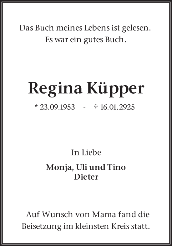 Traueranzeige von Regina Küpper von Ruhr Nachrichten
