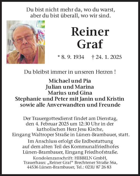 Traueranzeige von Reiner Graf von Lüner Anzeiger
