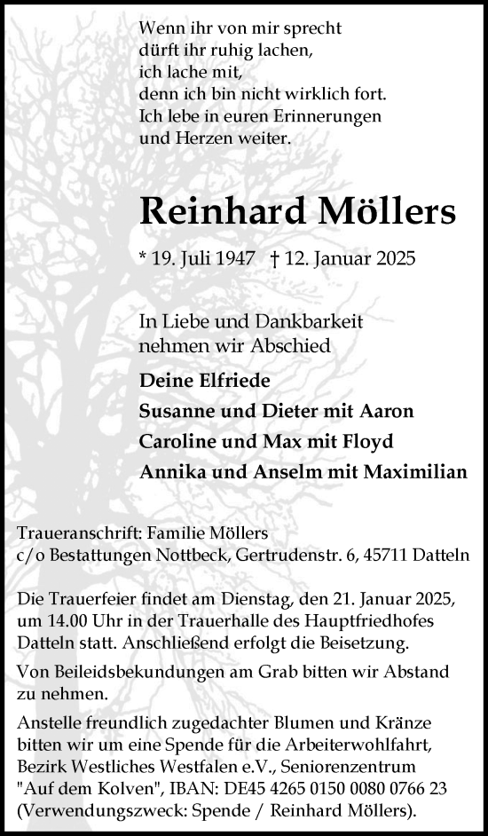 Traueranzeige von Reinhard Möllers von Trauer Vest