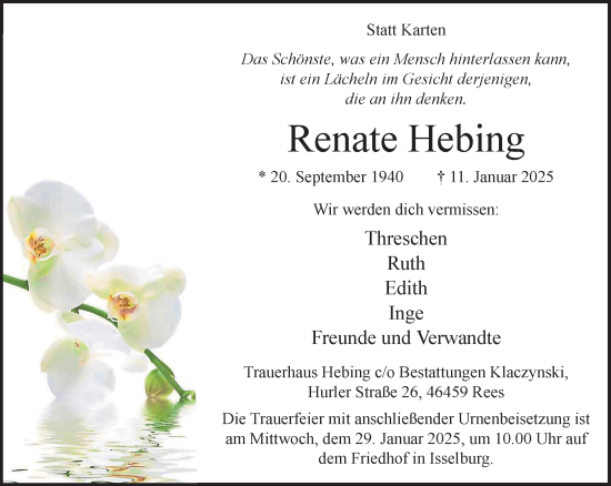Traueranzeige von Renate Hebing 