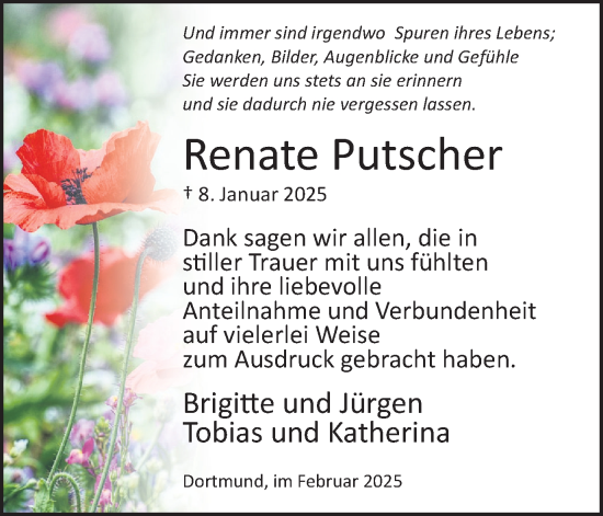 Traueranzeige von Renate Putscher von Ruhr Nachrichten