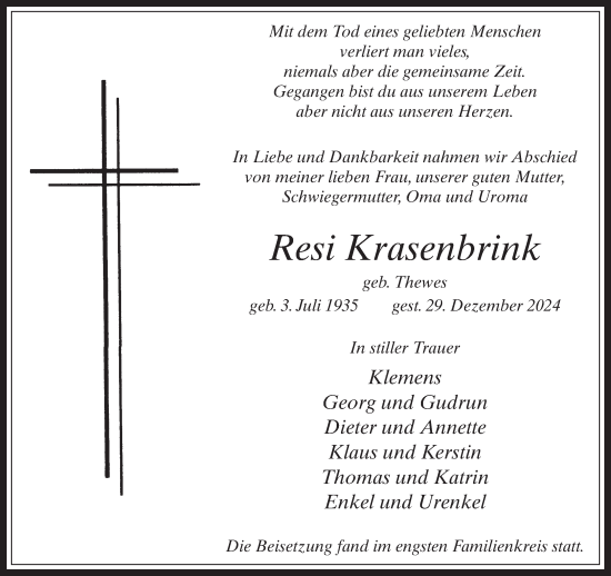 Traueranzeige von Resi Krasenbrink 