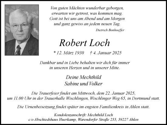 Traueranzeige von Robert Loch von Ruhr Nachrichten