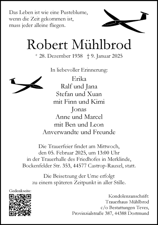Traueranzeige von Robert Mühlbrod von Ruhr Nachrichten