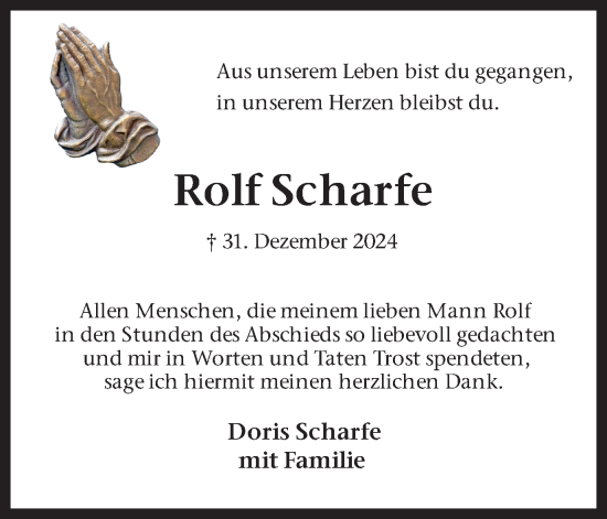 Traueranzeige von Rolf Scharfe von Ruhr Nachrichten
