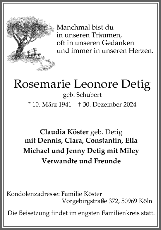 Traueranzeige von Rosemarie Leonore Detig von Ruhr Nachrichten