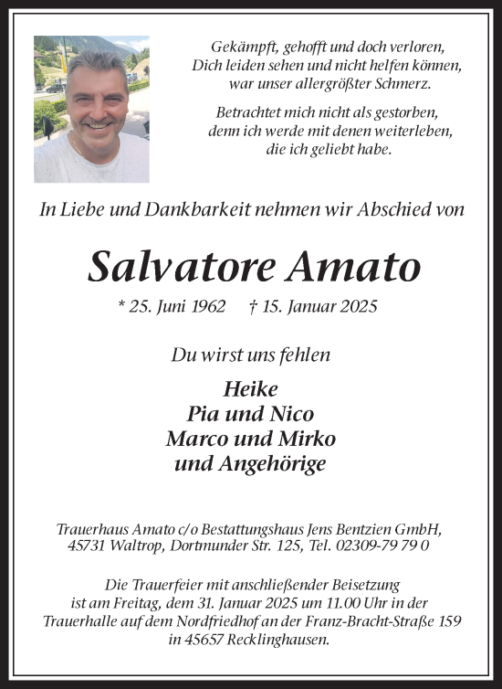 Traueranzeige von Salvatore Amato von Trauer Vest