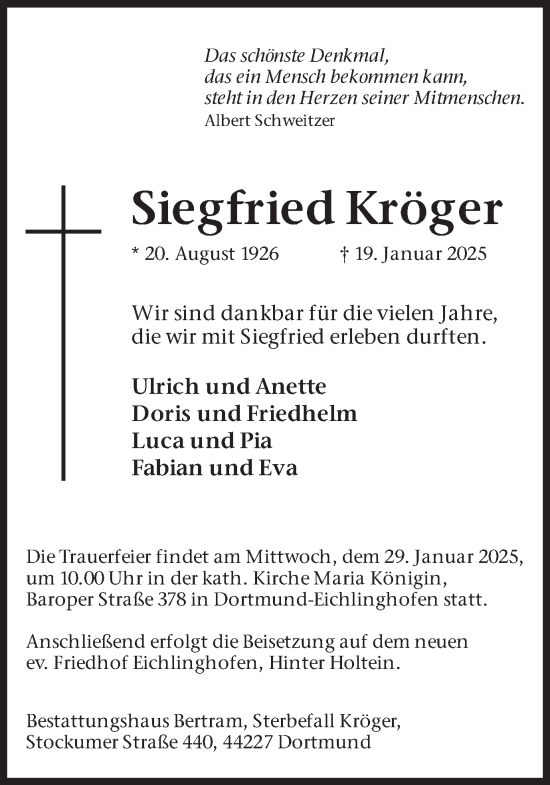 Traueranzeige von Siegfried Kröger von Ruhr Nachrichten