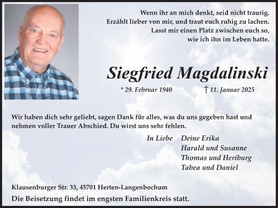 Traueranzeige von Siegfried Magdalinski von Trauer Vest