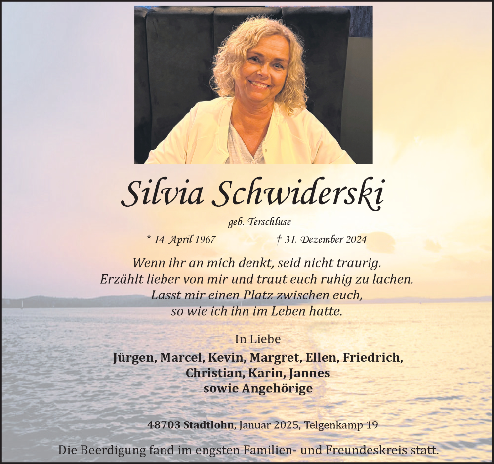  Traueranzeige für Silvia Schwiderski vom 31.01.2025 aus Münsterland Zeitung