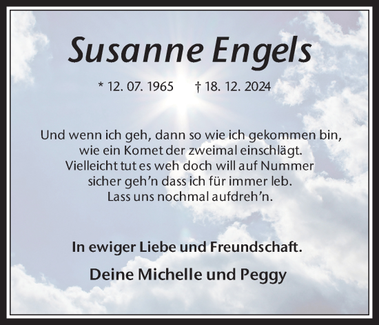 Traueranzeige von Susanne Engels von Trauer Vest